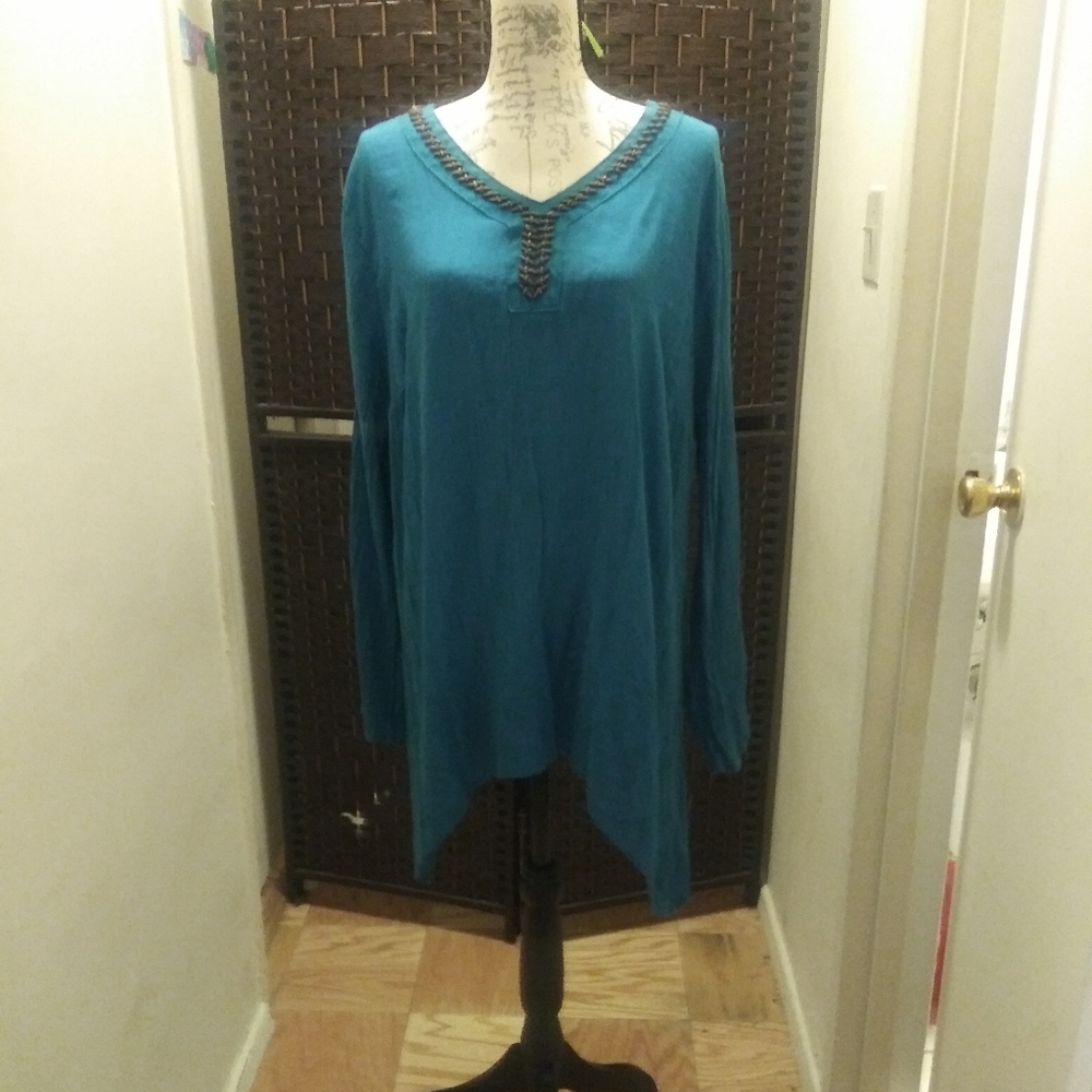 Blue  tunic with beaded neckline